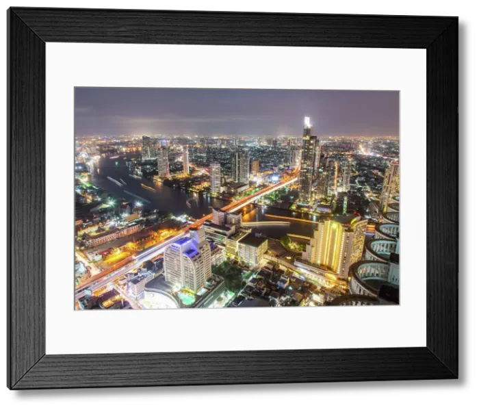 Framed Print : Aerial night view of Bangkok City skyscrapers, Bangkok, Thailand Framed Print : Aerial night view of Bangkok City skyscrapers, Bangkok, Thailand