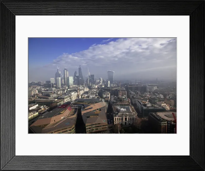 Framed Print : Rooftop view over London on a foggy day from St. Paul's Cathedral, London, England, United Kingdom Framed Print : Rooftop view over London on a foggy day from St. Paul's Cathedral, London, England, United Kingdom