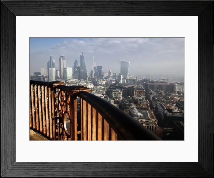 Framed Print : Rooftop view over London on a foggy day from St. Paul's Cathedral, London, England, United Kingdom Framed Print : Rooftop view over London on a foggy day from St. Paul's Cathedral, London, England, United Kingdom