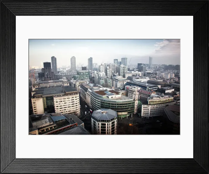 Framed Print : Rooftop view over London on a foggy day from St. Paul's Cathedral, London, England, United Kingdom Framed Print : Rooftop view over London on a foggy day from St. Paul's Cathedral, London, England, United Kingdom