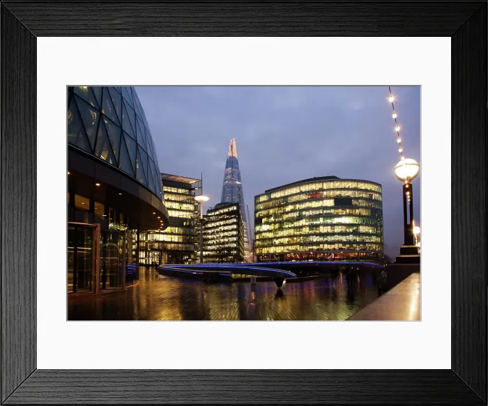 Framed Print : The Shard, The City Hall and office buildings at night, London, England, United Kingdom Framed Print : The Shard, The City Hall and office buildings at night, London, England, United Kingdom