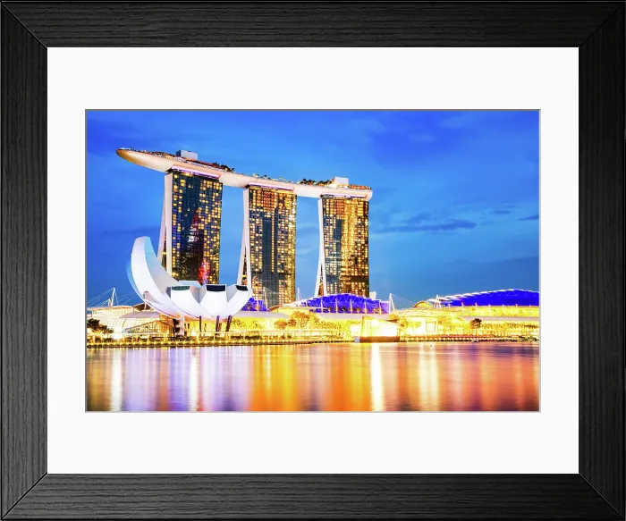 Framed Print : Skyline of Singapore Marina Bay at night with Marina Bay Sands, Art Science museum and tourist boats, Singapore Framed Print : Skyline of Singapore Marina Bay at night with Marina Bay Sands, Art Science museum and tourist boats, Singapore