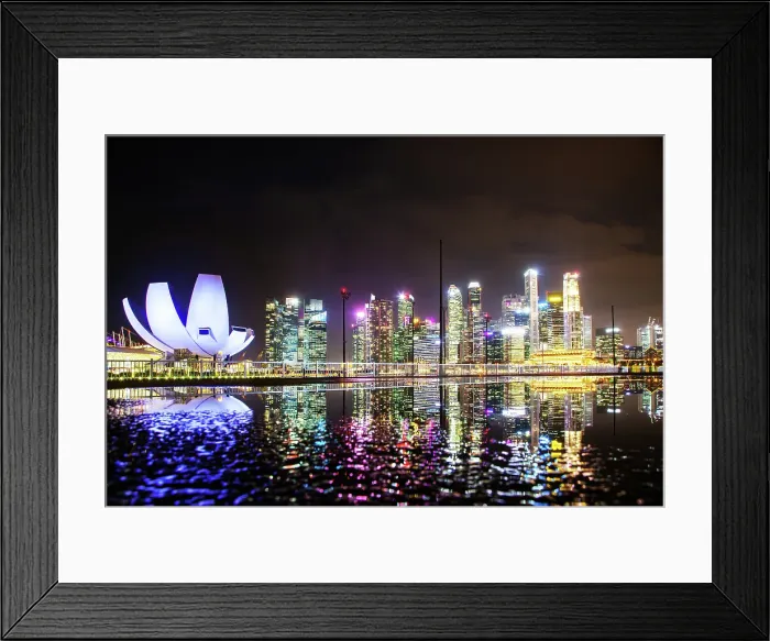 Framed Print : Skyline of Singapore Marina Bay at night, downtown core skyscrapers and the Art Science museum, Singapore Framed Print : Skyline of Singapore Marina Bay at night, downtown core skyscrapers and the Art Science museum, Singapore