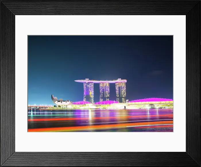Framed Print : Skyline of Singapore Marina Bay at night with Marina Bay Sands, Art Science museum and tourist boats, Singapore Framed Print : Skyline of Singapore Marina Bay at night with Marina Bay Sands, Art Science museum and tourist boats, Singapore