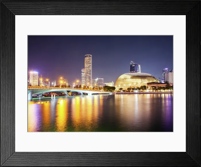 Framed Print : Esplanade bridge and esplanade theaters on the bay, Singapore Framed Print : Esplanade bridge and esplanade theaters on the bay, Singapore