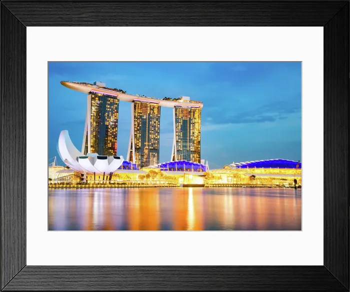 Framed Print : Skyline of Singapore Marina Bay at night with Marina Bay Sands, Art Science museum and tourist boats, Singapore Framed Print : Skyline of Singapore Marina Bay at night with Marina Bay Sands, Art Science museum and tourist boats, Singapore