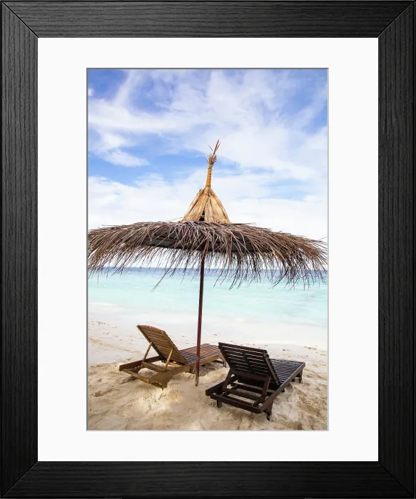 Framed Print : Beach chairs on beautiful tropical beach, The Maldives, Indian Ocean Framed Print : Beach chairs on beautiful tropical beach, The Maldives, Indian Ocean