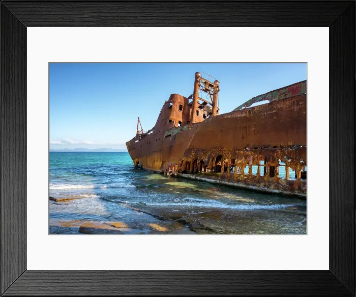Framed Print : Dimitrios boat shipwreck on a sandy beach near Gythio, Peloponnese, Greece Framed Print : Dimitrios boat shipwreck on a sandy beach near Gythio, Peloponnese, Greece