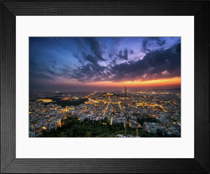 Framed Print : City at sunset with Parthenon and Acropolis seen from Lycabettus hill viewpoint, Athens, Greece Framed Print : City at sunset with Parthenon and Acropolis seen from Lycabettus hill viewpoint, Athens, Greece