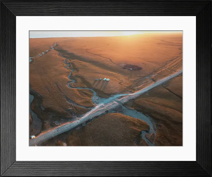 Framed Print : An aerial view of the Song Kol lake area at sunrise, Kyrgyzstan Framed Print : An aerial view of the Song Kol lake area at sunrise, Kyrgyzstan