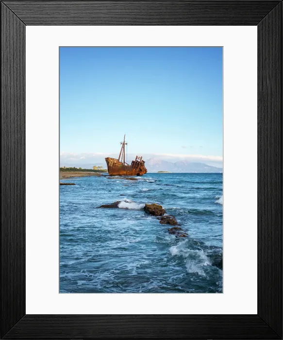 Framed Print : Dimitrios boat shipwreck on a sandy beach near Gythio, Peloponnese, Greece Framed Print : Dimitrios boat shipwreck on a sandy beach near Gythio, Peloponnese, Greece