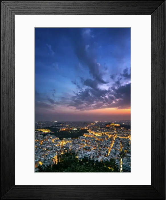 Framed Print : City at sunset with Parthenon and Acropolis seen from Lycabettus hill viewpoint, Athens, Greece Framed Print : City at sunset with Parthenon and Acropolis seen from Lycabettus hill viewpoint, Athens, Greece