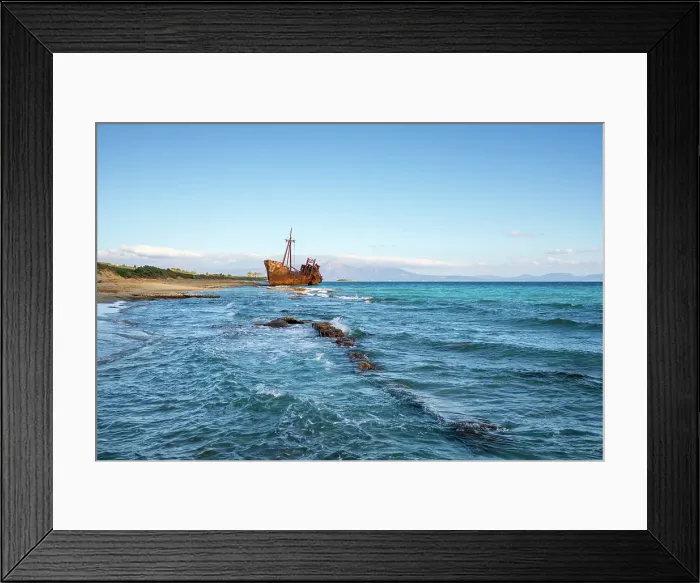 Framed Print : Dimitrios boat shipwreck on a sandy beach near Gythio, Peloponnese, Greece Framed Print : Dimitrios boat shipwreck on a sandy beach near Gythio, Peloponnese, Greece