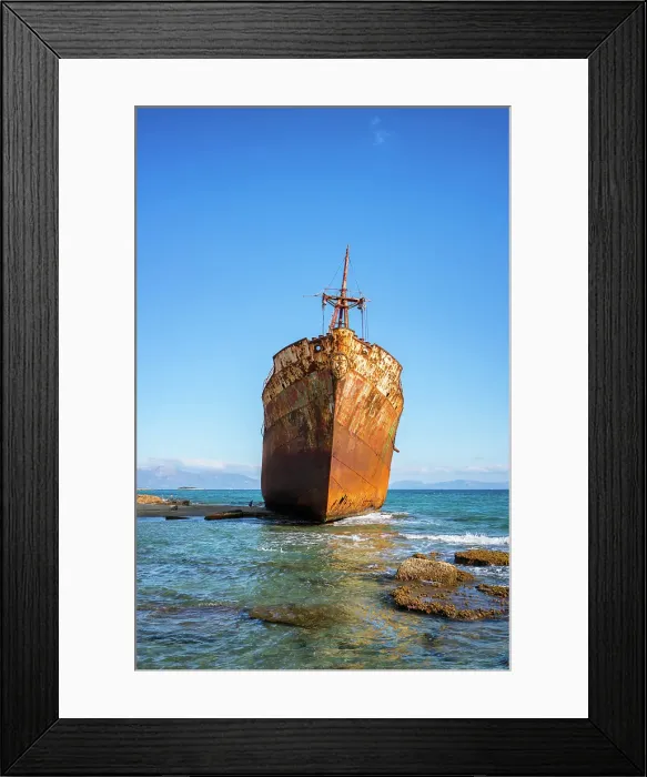 Framed Print : Dimitrios boat shipwreck on a sandy beach near Gythio, Peloponnese, Greece Framed Print : Dimitrios boat shipwreck on a sandy beach near Gythio, Peloponnese, Greece