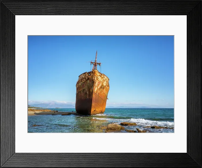 Framed Print : Dimitrios boat shipwreck on a sandy beach near Gythio, Peloponnese, Greece Framed Print : Dimitrios boat shipwreck on a sandy beach near Gythio, Peloponnese, Greece