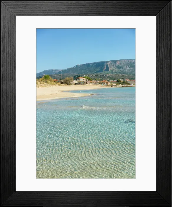 Framed Print : Plitra beach with turquoise water in Karavostasi in the south of Greece, Peloponnese, Greece Framed Print : Plitra beach with turquoise water in Karavostasi in the south of Greece, Peloponnese, Greece