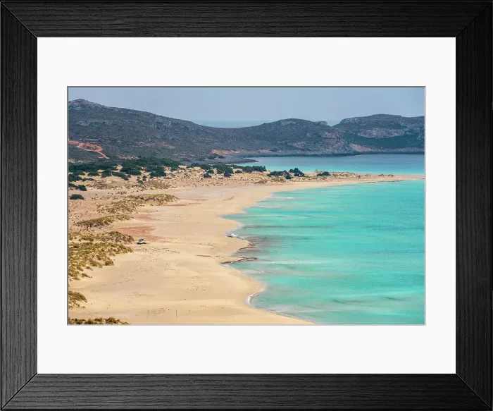 Framed Print : Elafonisos island and Simos beach with turquoise water in the south of Greece, Greece Framed Print : Elafonisos island and Simos beach with turquoise water in the south of Greece, Greece