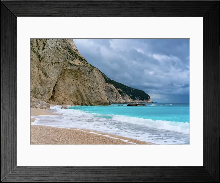 Framed Print : Porto Katsiki beach with turquoise water on a cloudy day, Lefkada island, Ionian Islands, Greek Islands, Greece Framed Print : Porto Katsiki beach with turquoise water on a cloudy day, Lefkada island, Ionian Islands, Greek Islands, Greece