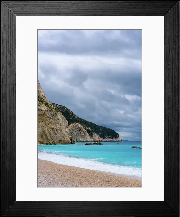 Framed Print : Porto Katsiki beach with turquoise water on a cloudy day, Lefkada island, Ionian Islands, Greek Islands, Greece Framed Print : Porto Katsiki beach with turquoise water on a cloudy day, Lefkada island, Ionian Islands, Greek Islands, Greece
