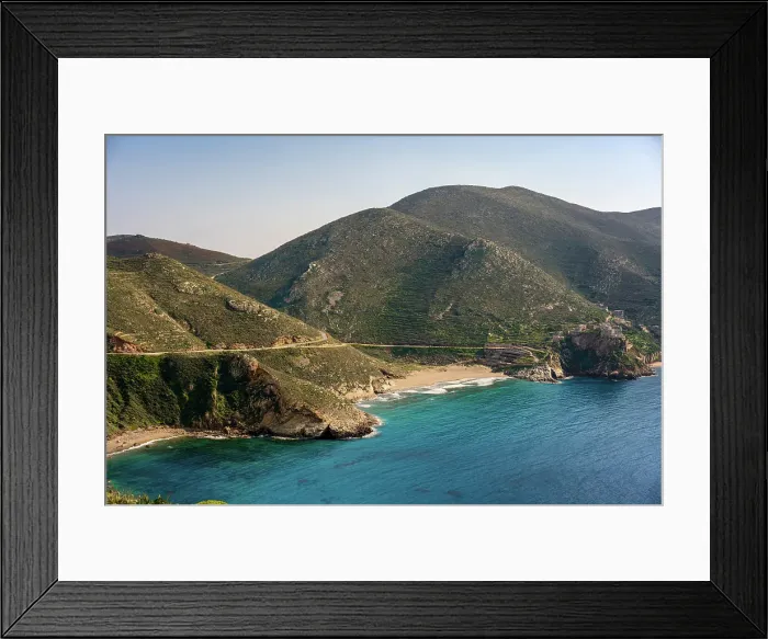 Framed Print : Marmari beach with turquoise sea water in Mani Peninsula, Peloponnese, Greece Framed Print : Marmari beach with turquoise sea water in Mani Peninsula, Peloponnese, Greece