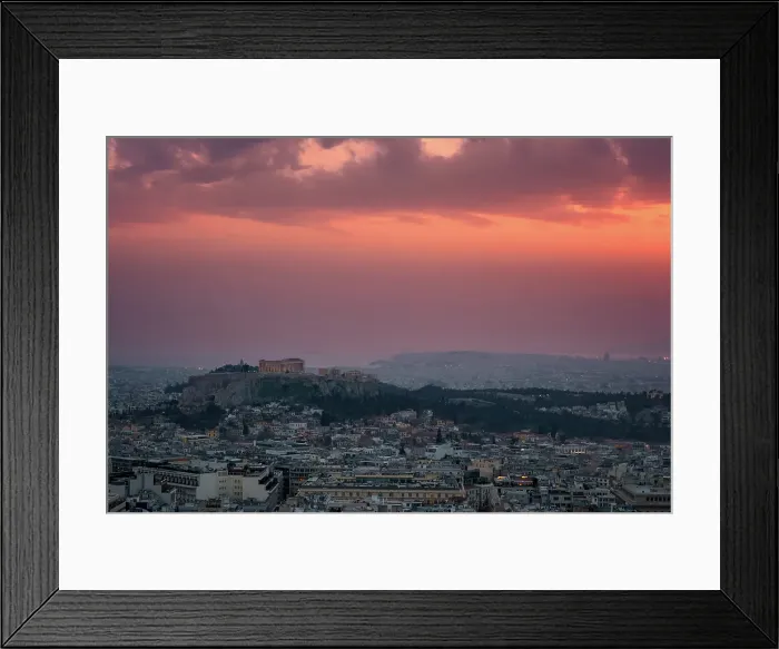 Framed Print : City at sunset with Parthenon and Acropolis seen from Lycabettus hill viewpoint, Athens, Greece Framed Print : City at sunset with Parthenon and Acropolis seen from Lycabettus hill viewpoint, Athens, Greece
