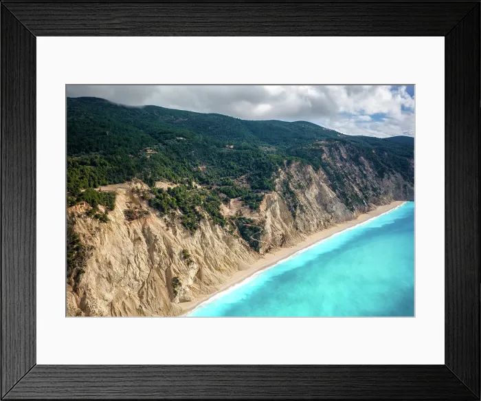 Framed Print : Drone view of Egremni beach cliffs and turquoise water, Lefkada island, Ionian Islands, Greek Islands, Greece Framed Print : Drone view of Egremni beach cliffs and turquoise water, Lefkada island, Ionian Islands, Greek Islands, Greece