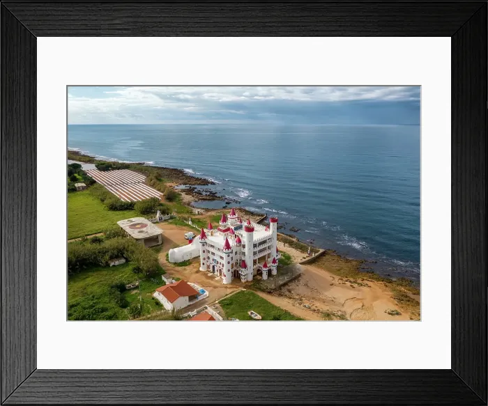 Framed Print : Drone aerial view of abandoned Fairytale Castle, by the sea, Agrilis Messinia, Peloponnese, Greece Framed Print : Drone aerial view of abandoned Fairytale Castle, by the sea, Agrilis Messinia, Peloponnese, Greece