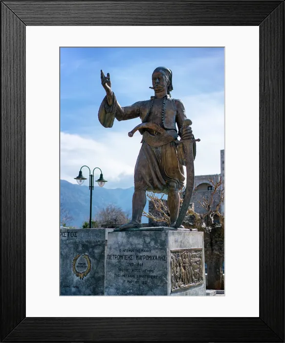 Framed Print : Petrobey Mavromichalis statue in Areopoli, Mani Peninsula, Peloponnese, Greece Framed Print : Petrobey Mavromichalis statue in Areopoli, Mani Peninsula, Peloponnese, Greece