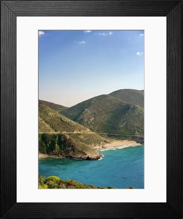 Framed Print : Marmari beach with turquoise sea water in Mani Peninsula, Peloponnese, Greece Framed Print : Marmari beach with turquoise sea water in Mani Peninsula, Peloponnese, Greece