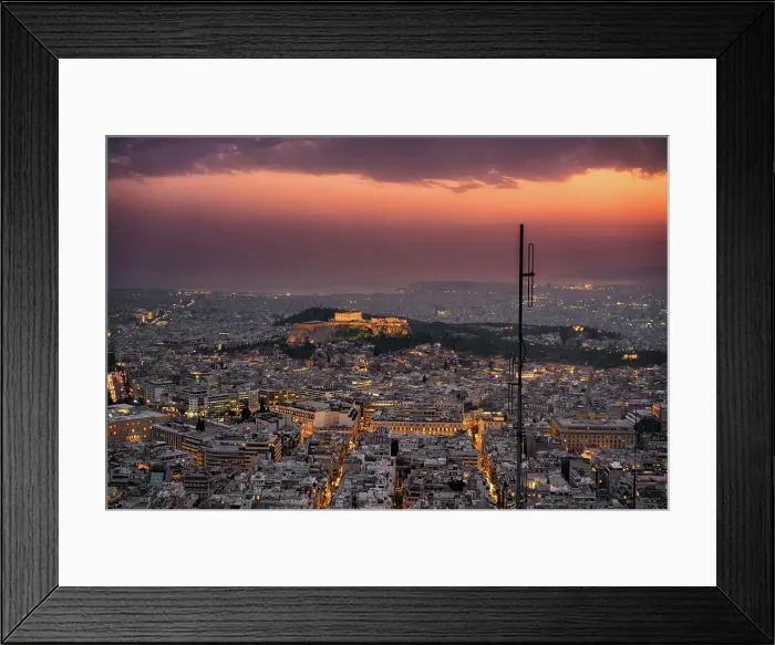Framed Print : City at sunset with Parthenon and Acropolis seen from Lycabettus hill viewpoint, Athens, Greece Framed Print : City at sunset with Parthenon and Acropolis seen from Lycabettus hill viewpoint, Athens, Greece