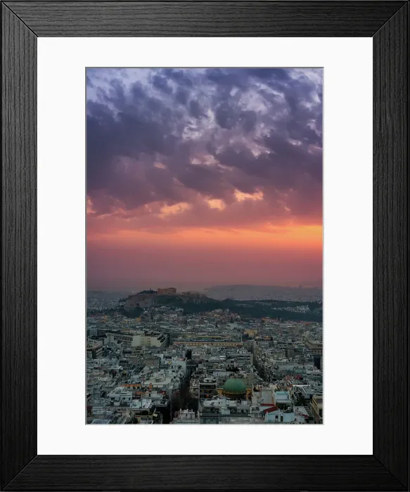 Framed Print : City at sunset with Parthenon and Acropolis seen from Lycabettus hill viewpoint, Athens, Greece Framed Print : City at sunset with Parthenon and Acropolis seen from Lycabettus hill viewpoint, Athens, Greece