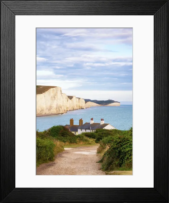 Framed Print : Coastguard cottages at Cuckmere Haven and Seven Sisters cliffs, South Downs National Park, Seaford, East Sussex, England, United Kingdom Framed Print : Coastguard cottages at Cuckmere Haven and Seven Sisters cliffs, South Downs National Park, Seaford, East Sussex, England, United Kingdom