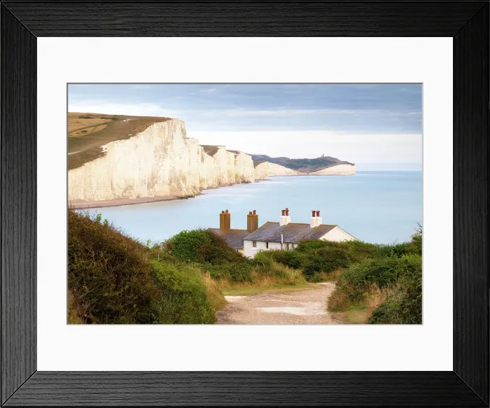 Framed Print : Coastguard cottages at Cuckmere Haven and Seven Sisters cliffs, South Downs National Park, Seaford, East Sussex, England, United Kingdom Framed Print : Coastguard cottages at Cuckmere Haven and Seven Sisters cliffs, South Downs National Park, Seaford, East Sussex, England, United Kingdom