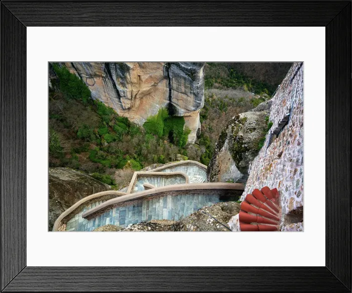 Framed Print : Meteora, stairs in ancient holy Monastery of Varlaam, UNESCO, Kalabaka, Greece
