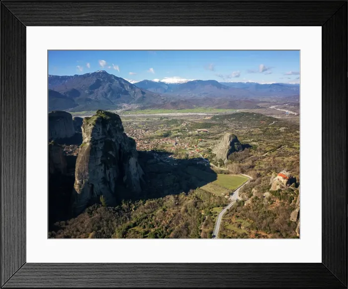 Framed Print : Drone aerial view of Meteora and ancient holy Monastery of Saint Nicholas Anapafsas, UNESCO, Kalabaka, Greece Framed Print : Drone aerial view of Meteora and ancient holy Monastery of Saint Nicholas Anapafsas, UNESCO, Kalabaka, Greece
