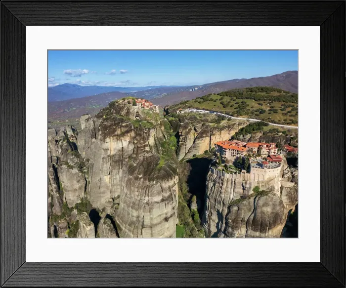 Framed Print : Drone aerial view of Meteora and ancient holy Monastery of Varlaam and Great Meteoron, UNESCO, Kalabaka, Greece Framed Print : Drone aerial view of Meteora and ancient holy Monastery of Varlaam and Great Meteoron, UNESCO, Kalabaka, Greece