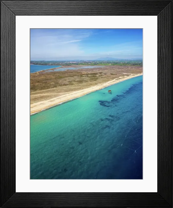 Framed Print : Drone view of Epanomi Sandbar beach in Tsairi park on the coast, Thessaloniki, Greece Framed Print : Drone view of Epanomi Sandbar beach in Tsairi park on the coast, Thessaloniki, Greece