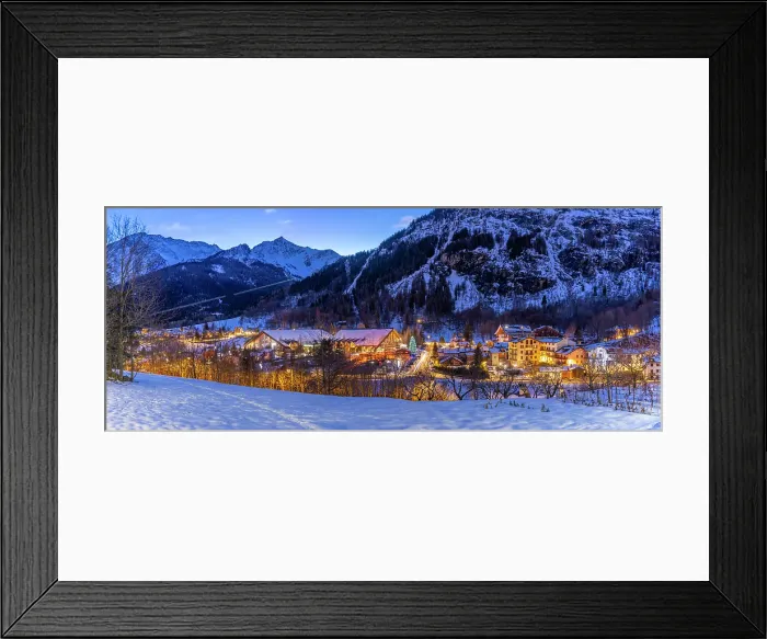 Framed Print : View of snow covered mountains and Dolonne at dusk in winter, Courmayeur, Aosta Valley, Italian Alps, Italy Framed Print : View of snow covered mountains and Dolonne at dusk in winter, Courmayeur, Aosta Valley, Italian Alps, Italy