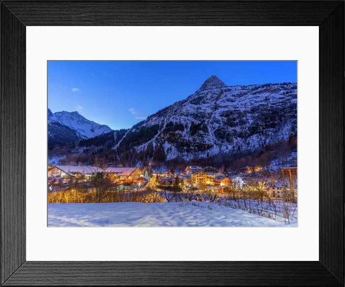 Framed Print : View of snow covered mountains and Dolonne at dusk in winter, Courmayeur, Aosta Valley, Italian Alps, Italy Framed Print : View of snow covered mountains and Dolonne at dusk in winter, Courmayeur, Aosta Valley, Italian Alps, Italy