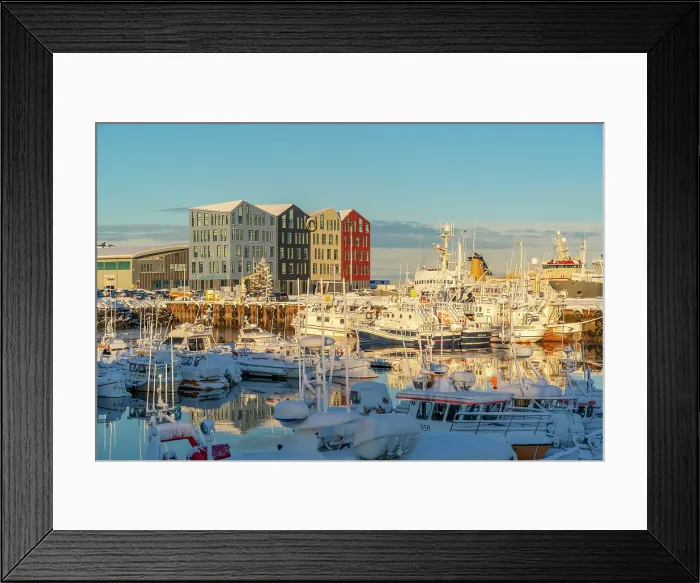 Framed Print : View of colourful buildings around Hafnarfjorour Marina in winter, Hafnarfjorour, Iceland Framed Print : View of colourful buildings around Hafnarfjorour Marina in winter, Hafnarfjorour, Iceland