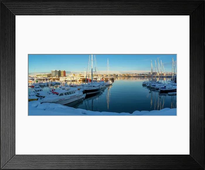 Framed Print : View of Hafnarfjorour Marina in winter, Hafnarfjorour, Iceland