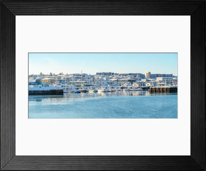 Framed Print : View of Hafnarfjorour Marina reflecting in water in winter, Hafnarfjorour, Iceland Framed Print : View of Hafnarfjorour Marina reflecting in water in winter, Hafnarfjorour, Iceland