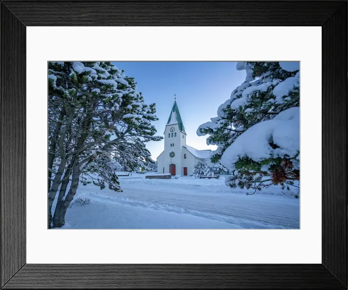 Framed Print : View of Hafnarfjaroarkirkja church at sunrise in winter, Hafnarfjorour, Reykjavik, Iceland Framed Print : View of Hafnarfjaroarkirkja church at sunrise in winter, Hafnarfjorour, Reykjavik, Iceland