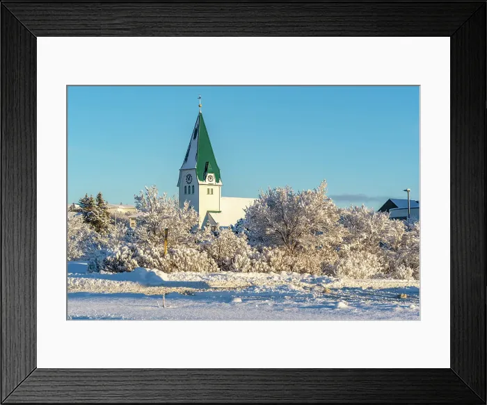 Framed Print : View of Hafnarfjaroarkirkja church in Hafnarfjorour in winter, Hafnarfjorour, Iceland Framed Print : View of Hafnarfjaroarkirkja church in Hafnarfjorour in winter, Hafnarfjorour, Iceland