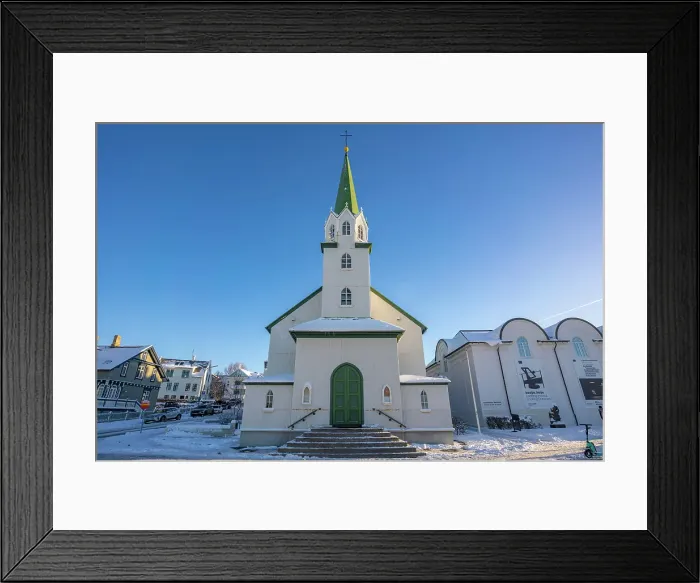 Framed Print : View of Lutheran Free Church on a sunny day in winter, Reykjavik, Iceland Framed Print : View of Lutheran Free Church on a sunny day in winter, Reykjavik, Iceland