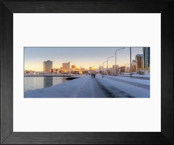 Framed Print : View of shore walk and the city of Reykjavik in winter, Reykjavik, Iceland Framed Print : View of shore walk and the city of Reykjavik in winter, Reykjavik, Iceland