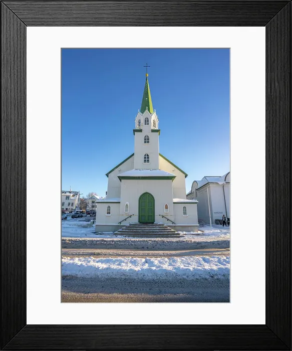 Framed Print : View of Lutheran Free Church on a sunny day in winter, Reykjavik, Iceland Framed Print : View of Lutheran Free Church on a sunny day in winter, Reykjavik, Iceland
