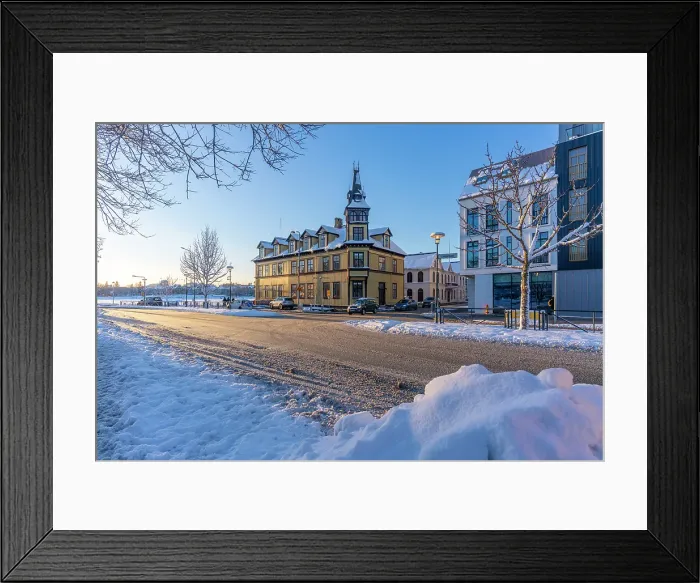 Framed Print : View of colourful ornate buildings in the city centre of Reykjavik in winter, Reykjavik, Iceland Framed Print : View of colourful ornate buildings in the city centre of Reykjavik in winter, Reykjavik, Iceland