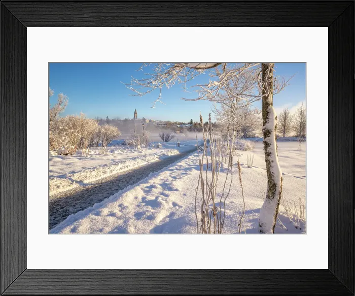Framed Print : View of Tjornin park and Hallgrimskirkja on a sunny day in winter, Reykjavik, Iceland Framed Print : View of Tjornin park and Hallgrimskirkja on a sunny day in winter, Reykjavik, Iceland
