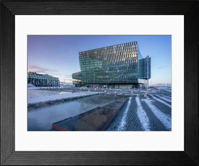 Framed Print : View of Harpa Concert Hall and Conference Centre in the city centre in winter, Reykjavik, Iceland Framed Print : View of Harpa Concert Hall and Conference Centre in the city centre in winter, Reykjavik, Iceland